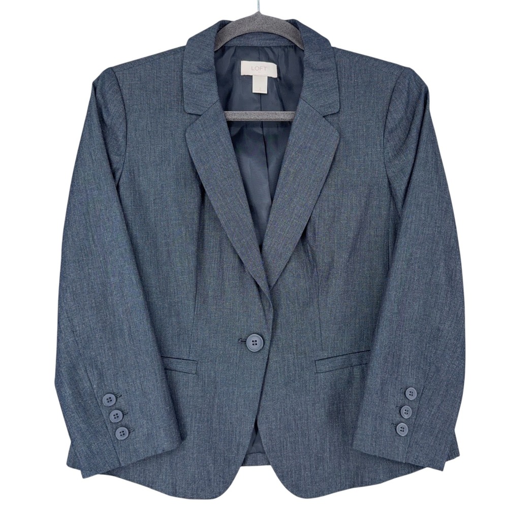 LOFT Women Gray Single Button Blazer Jacket Size 2 Cotton Blend Office Work